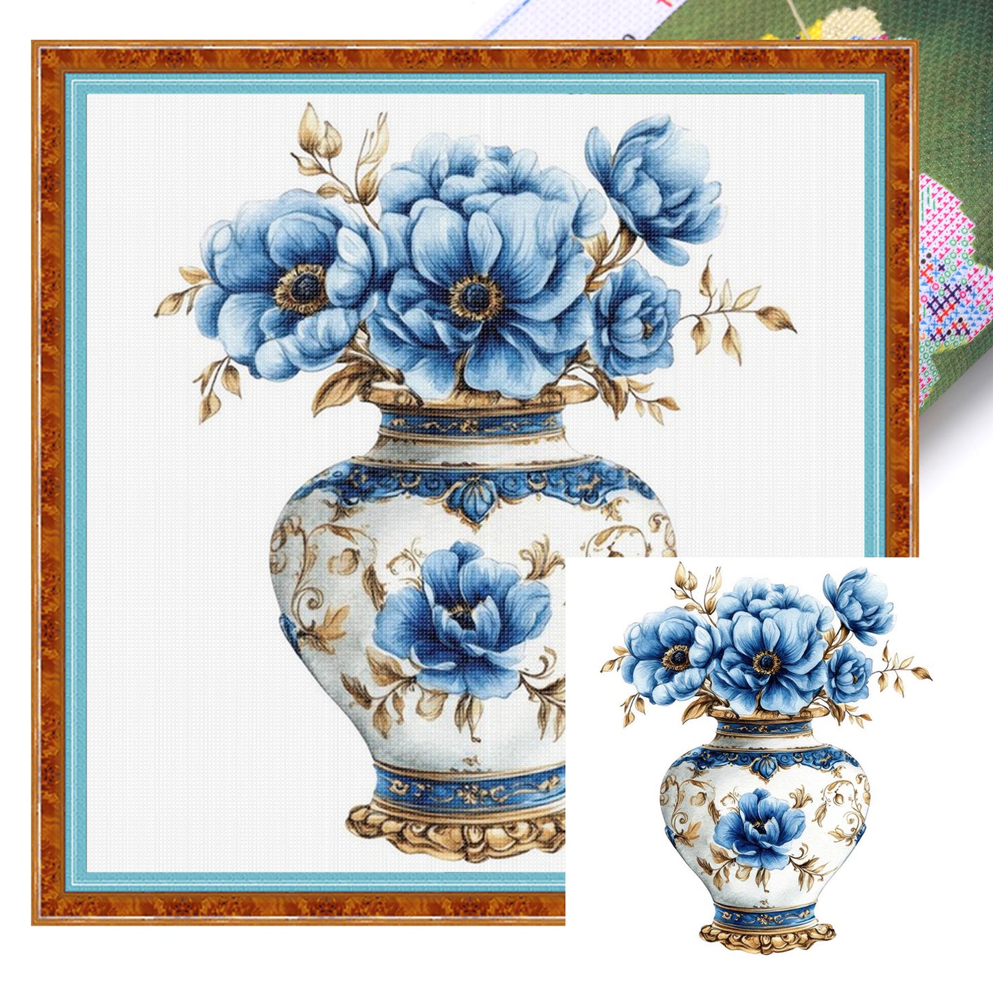 Porcelain Flower Vase - Full 11CT Stamped Cross Stitch 40x40CM - Huacan