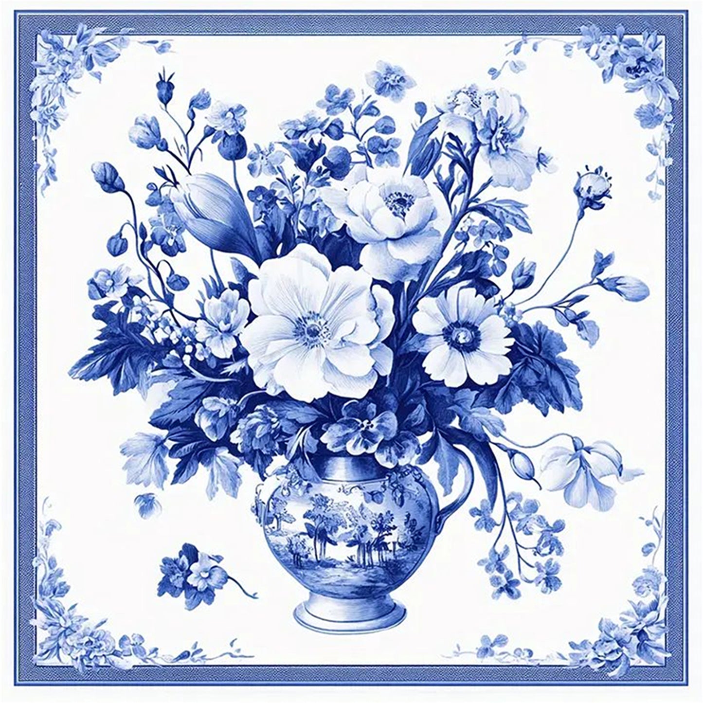 Porcelain Floral Tile - Full 11CT Stamped Cross Stitch 40x40CM - Huacan