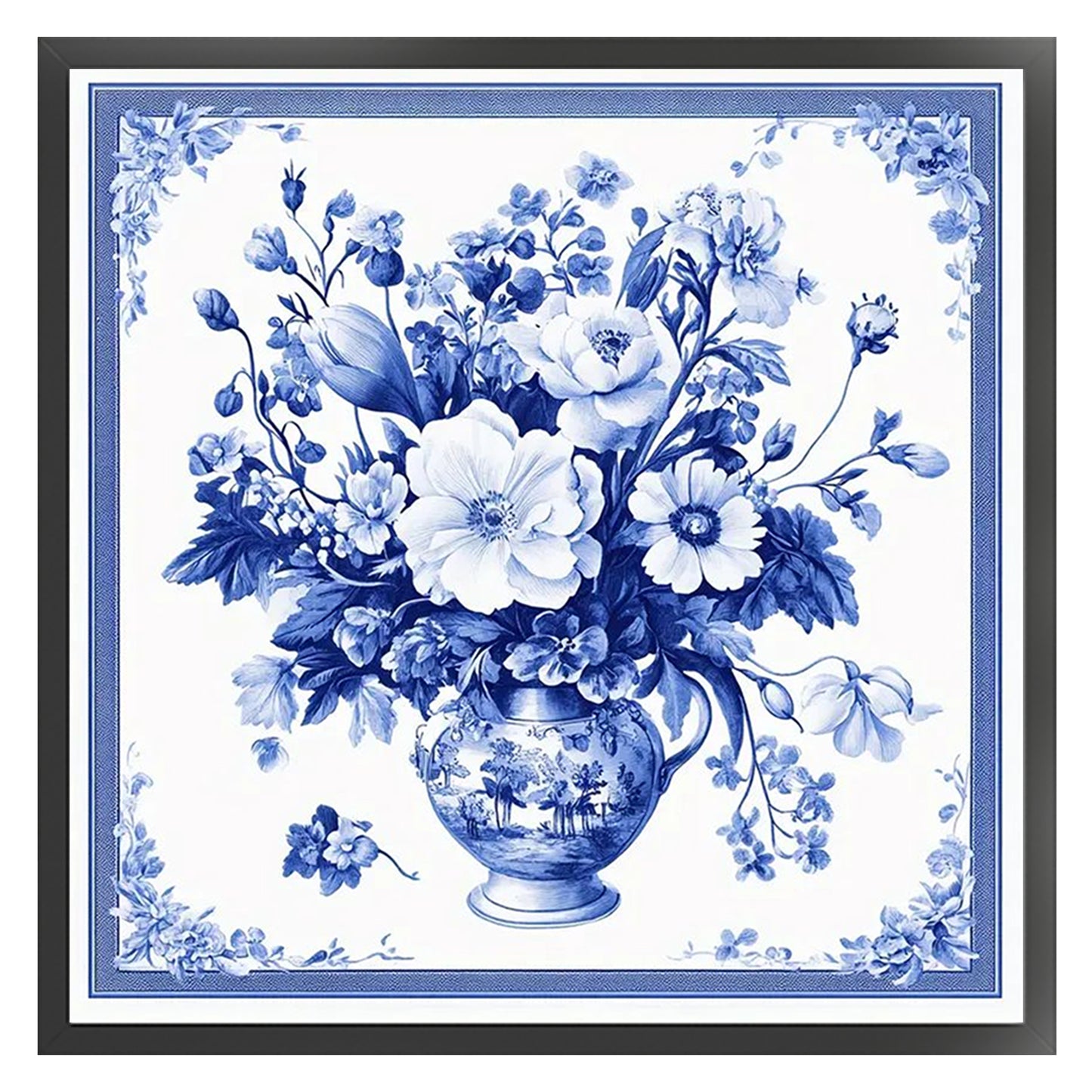 Porcelain Floral Tile - Full 11CT Stamped Cross Stitch 40x40CM - Huacan