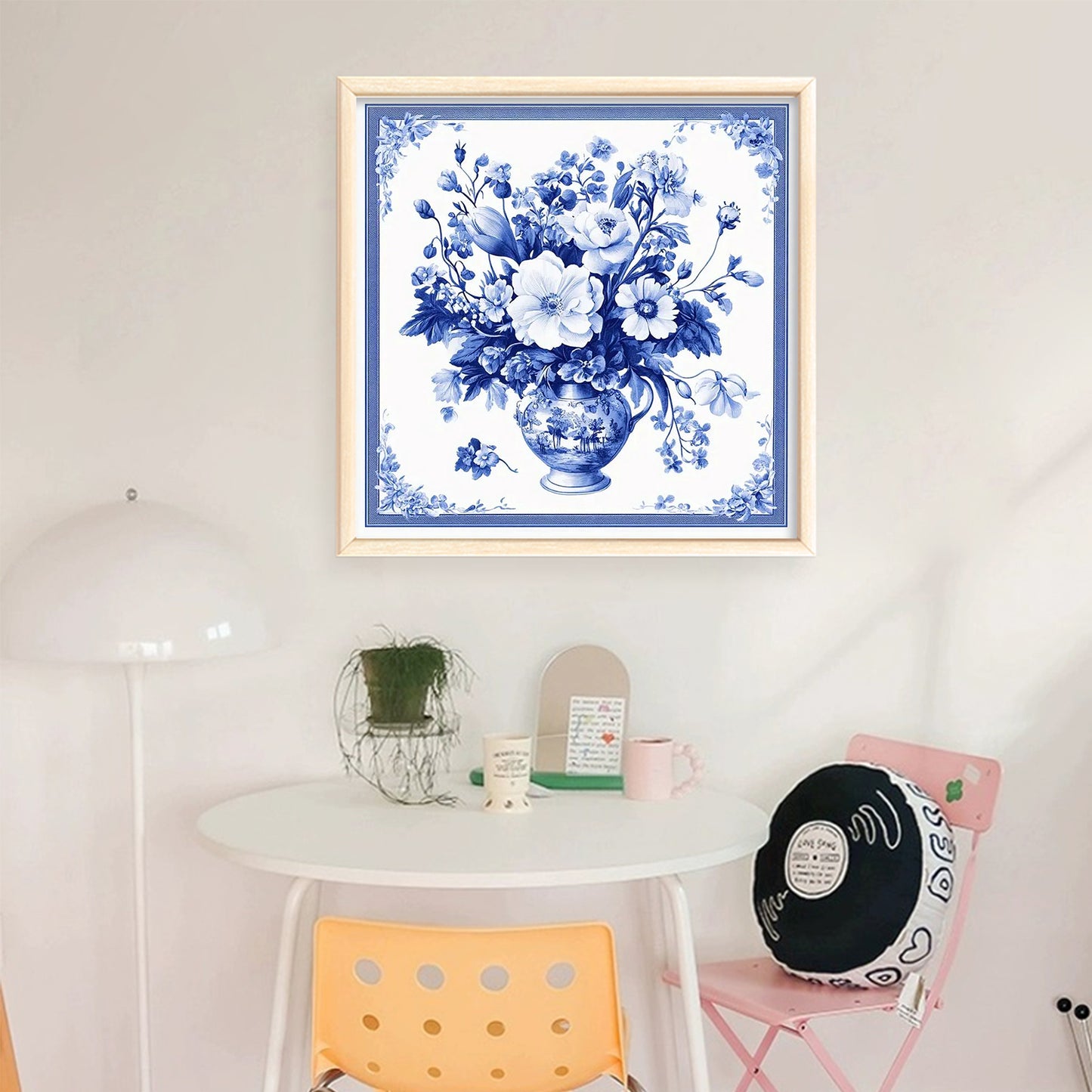 Porcelain Floral Tile - Full 11CT Stamped Cross Stitch 40x40CM - Huacan