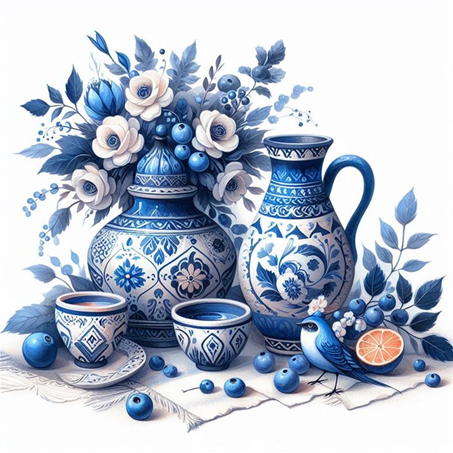 Porcelain Tea Set - Full 11CT Stamped Cross Stitch 40x40CM - Huacan
