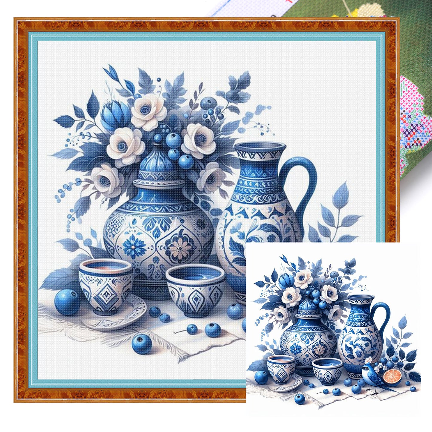 Porcelain Tea Set - Full 11CT Stamped Cross Stitch 40x40CM - Huacan
