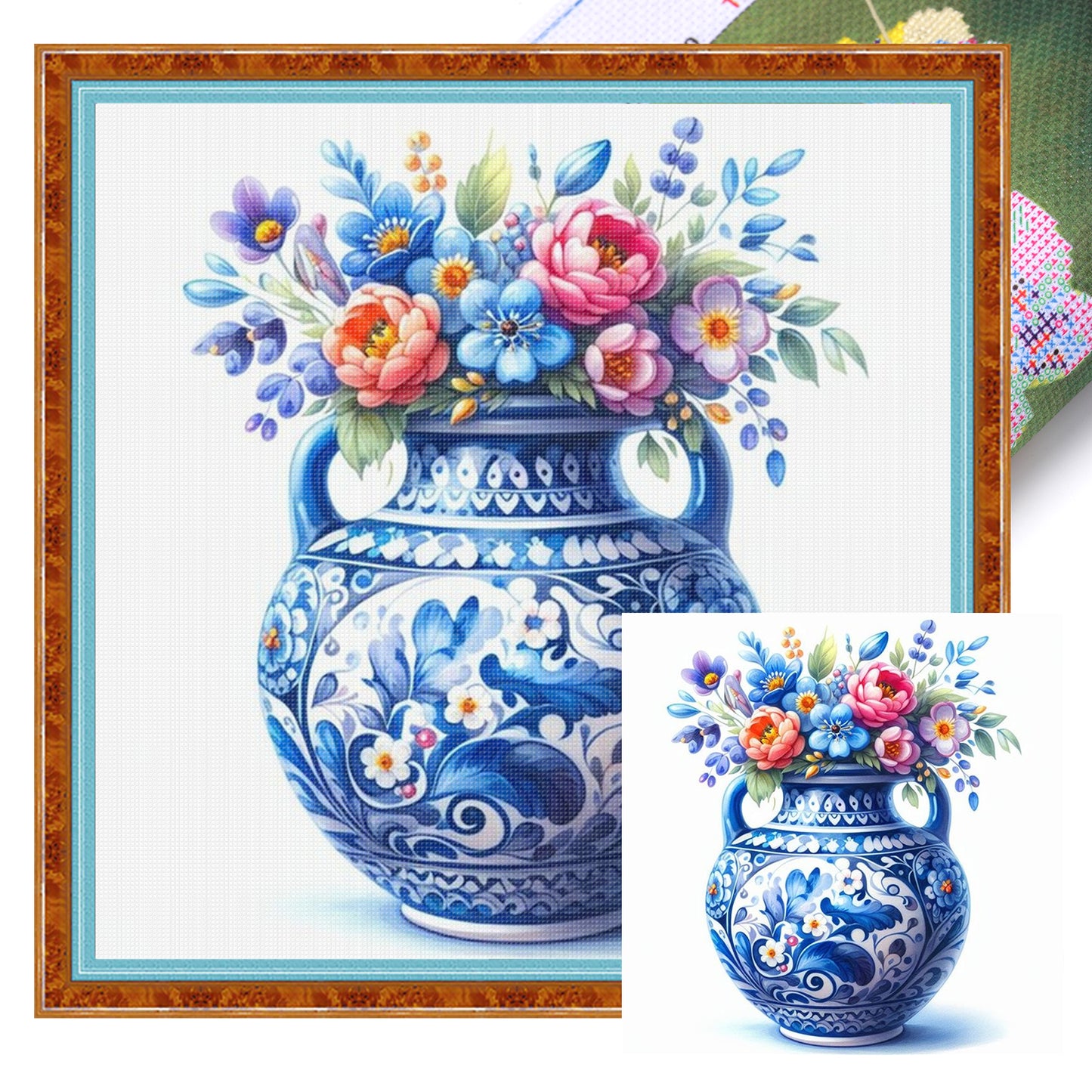 Porcelain Vase - Full 11CT Stamped Cross Stitch 40x40CM - Huacan