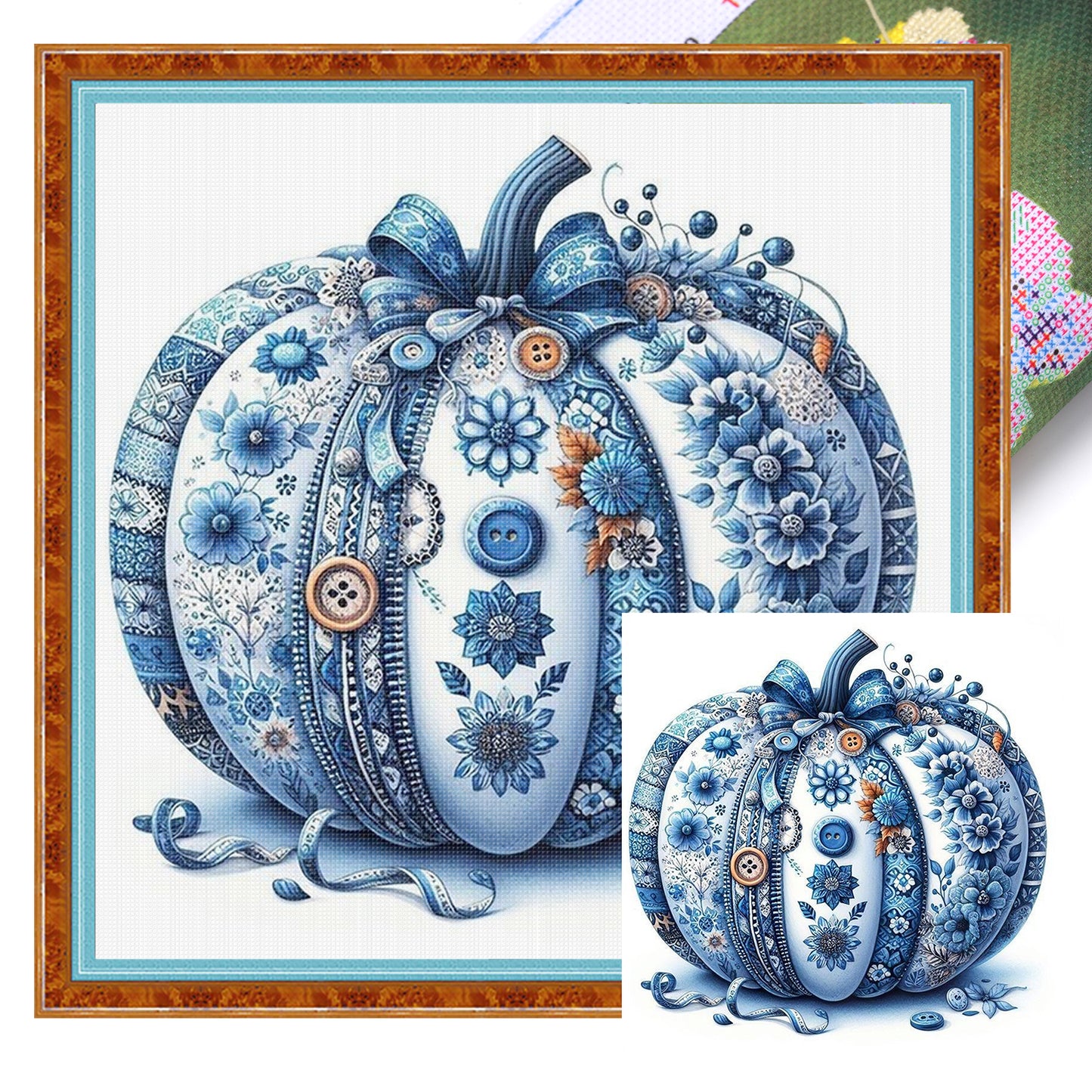 Porcelain Patchwork Pumpkin - Full 11CT Stamped Cross Stitch 40x40CM - Huacan