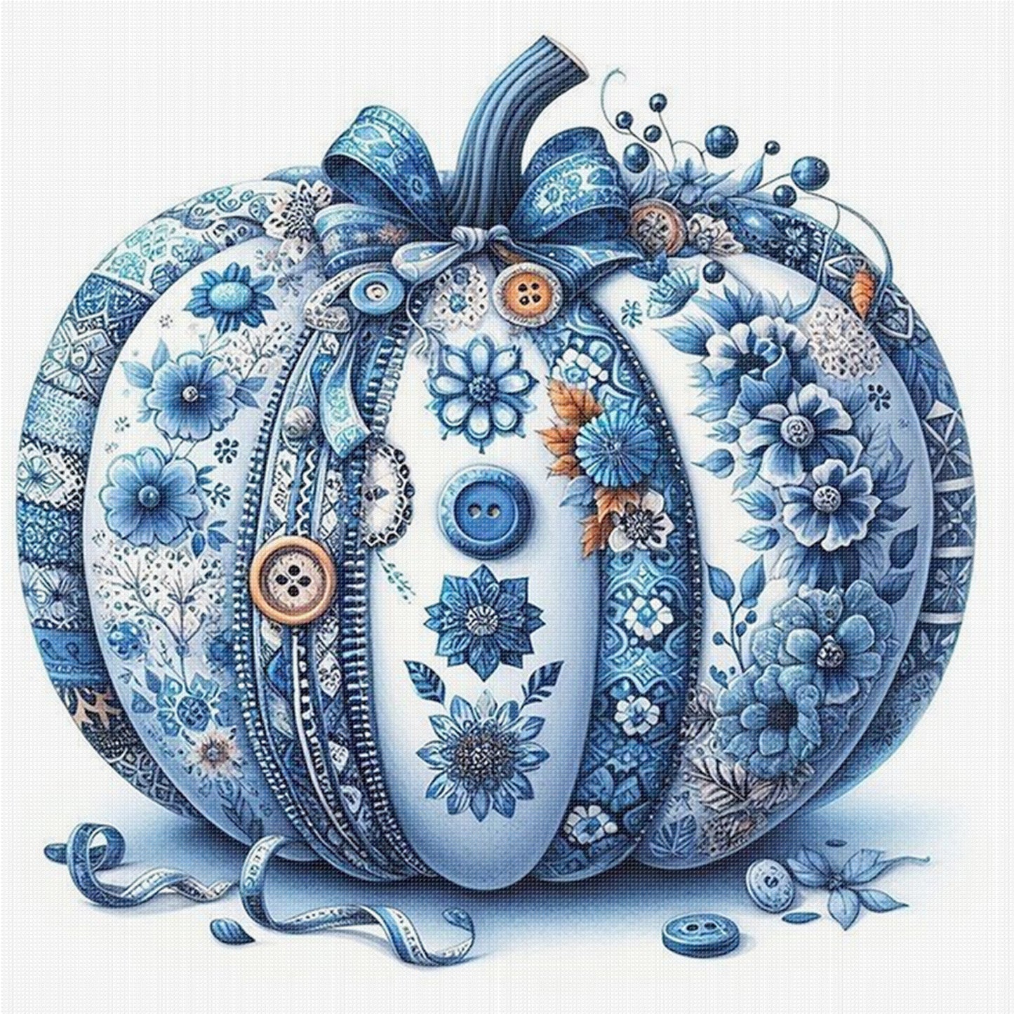 Porcelain Patchwork Pumpkin - Full 11CT Stamped Cross Stitch 40x40CM - Huacan