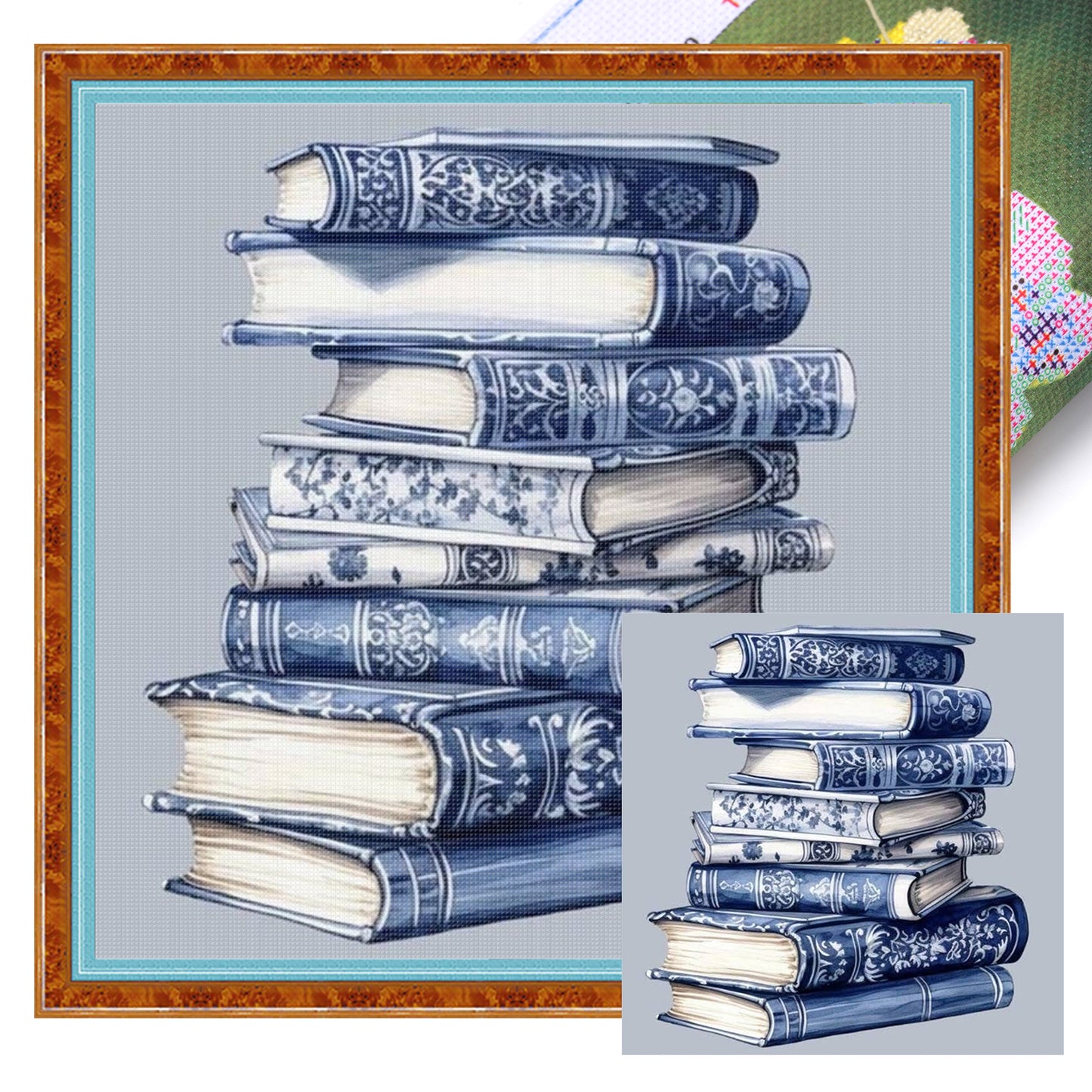 Porcelain Books - Full 11CT Stamped Cross Stitch 40x40CM - Huacan