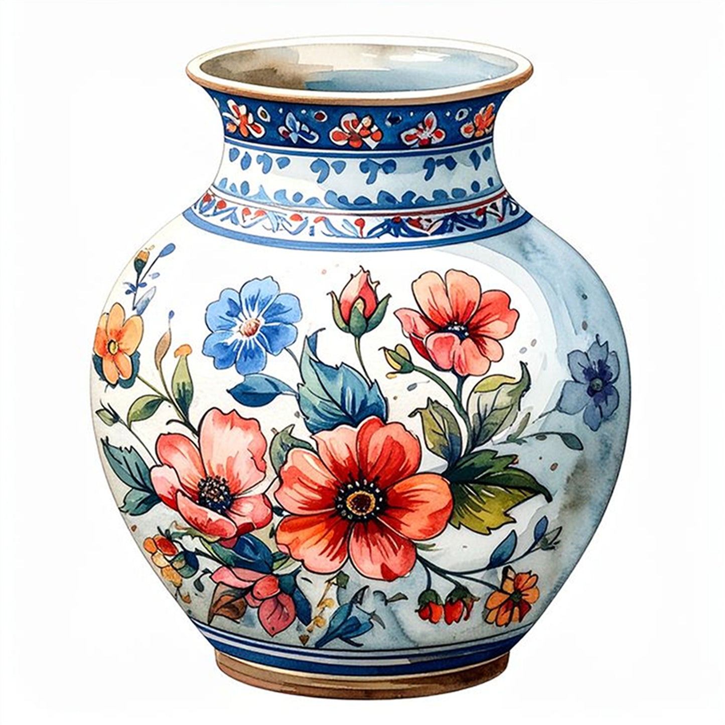 Porcelain Floral Vase - Full 11CT Stamped Cross Stitch 40x40CM - Huacan