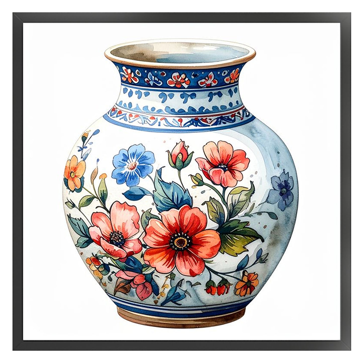 Porcelain Floral Vase - Full 11CT Stamped Cross Stitch 40x40CM - Huacan