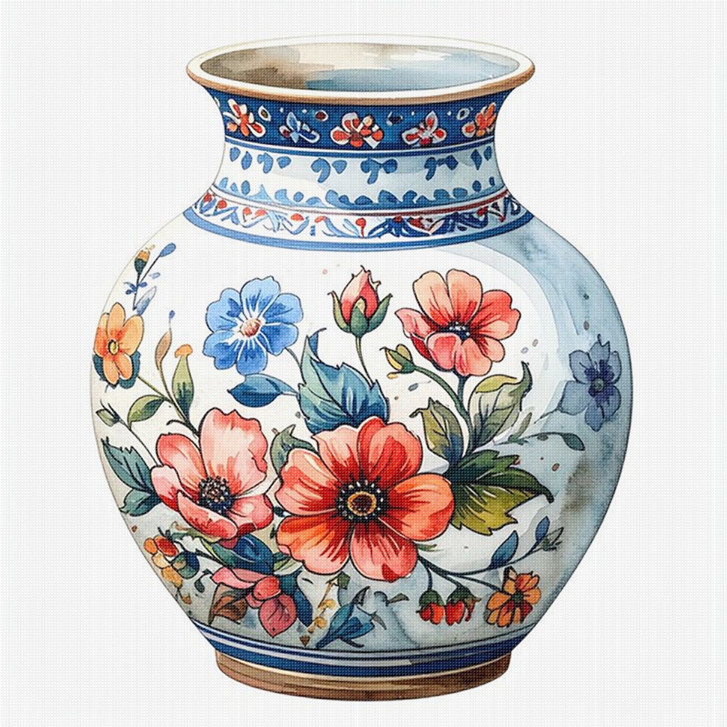 Porcelain Floral Vase - Full 11CT Stamped Cross Stitch 40x40CM - Huacan