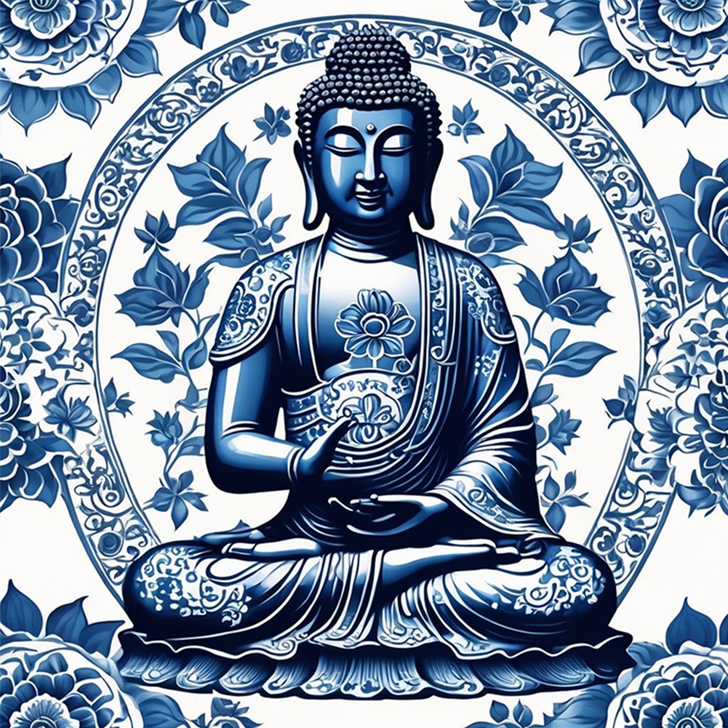 Porcelain Buddha - Full 11CT Stamped Cross Stitch 40x40CM - Huacan