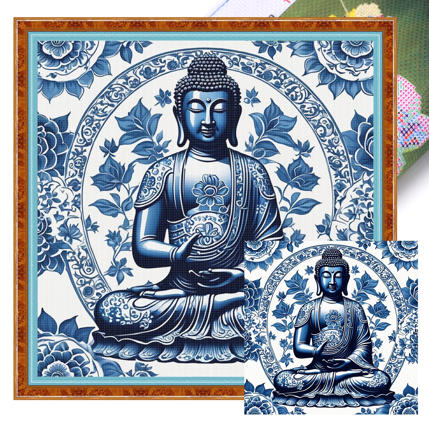 Porcelain Buddha - Full 11CT Stamped Cross Stitch 40x40CM - Huacan