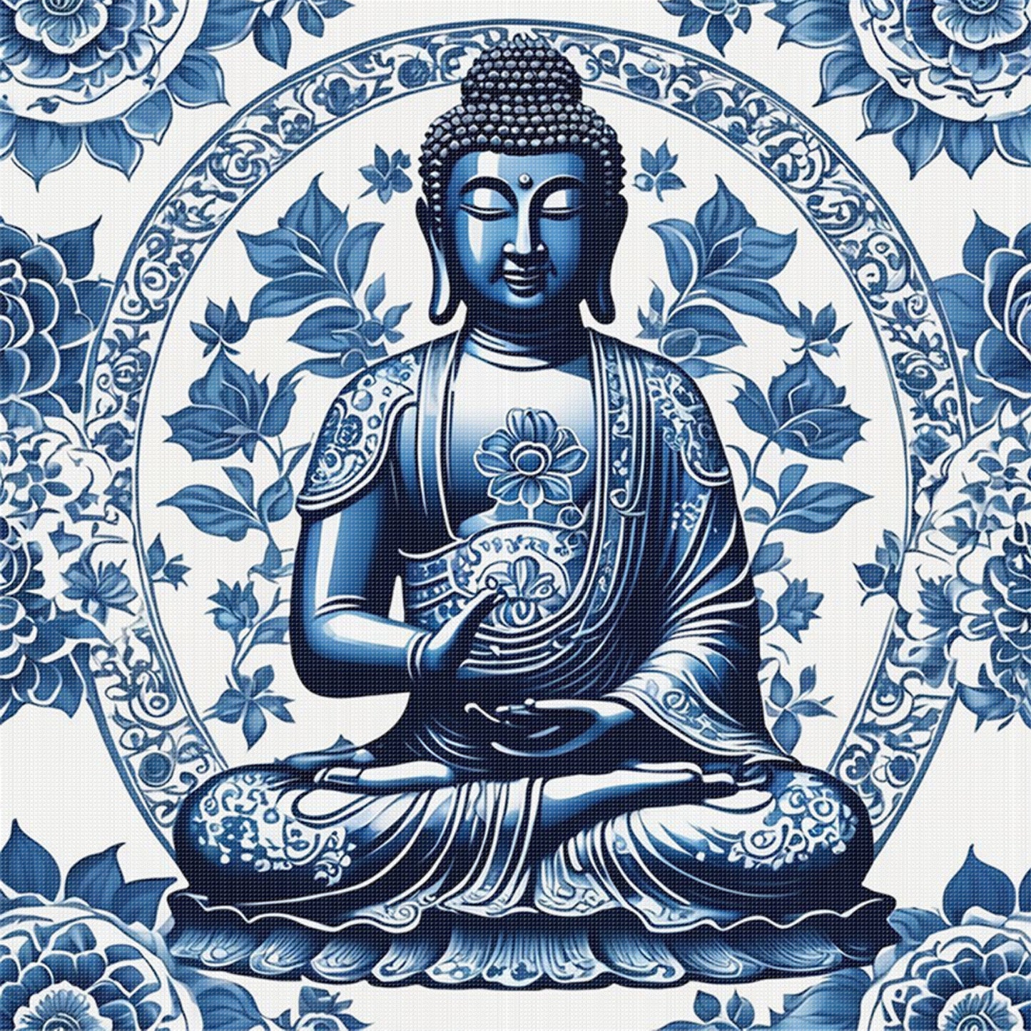 Porcelain Buddha - Full 11CT Stamped Cross Stitch 40x40CM - Huacan