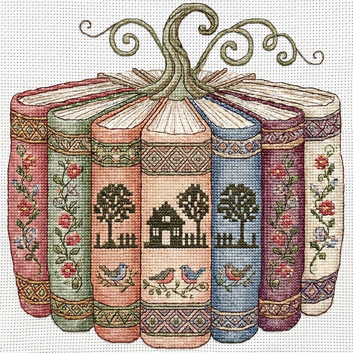 Book & Pumpkin Scenery - Full 14CT Stamped Cross Stitch 40x40CM - Huacan