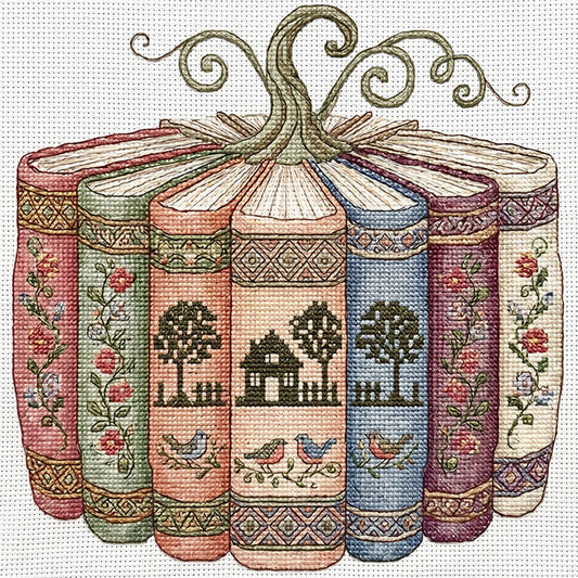Book & Pumpkin Scenery - Full 14CT Stamped Cross Stitch 40x40CM - Huacan