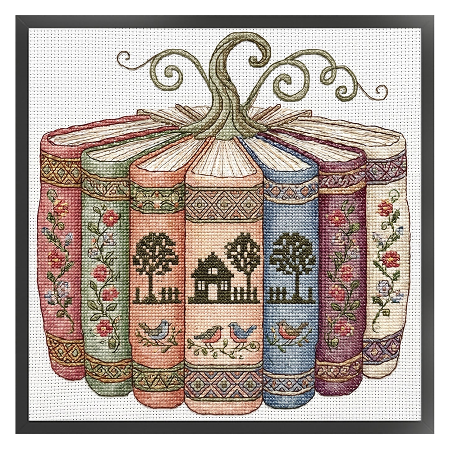 Book & Pumpkin Scenery - Full 14CT Stamped Cross Stitch 40x40CM - Huacan