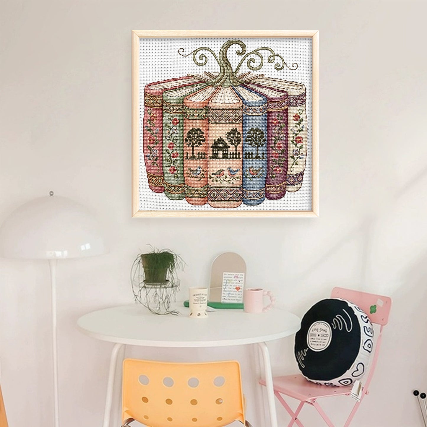 Book & Pumpkin Scenery - Full 14CT Stamped Cross Stitch 40x40CM - Huacan