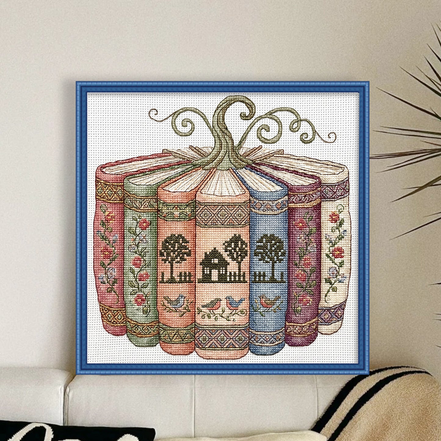 Book & Pumpkin Scenery - Full 14CT Stamped Cross Stitch 40x40CM - Huacan