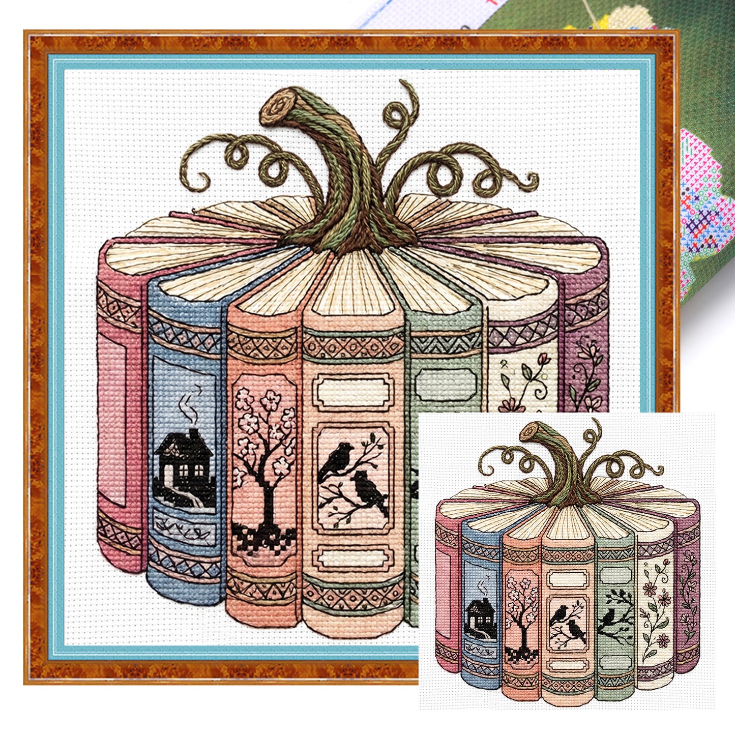 Book & Pumpkin - Full 14CT Stamped Cross Stitch 40x40CM - Huacan
