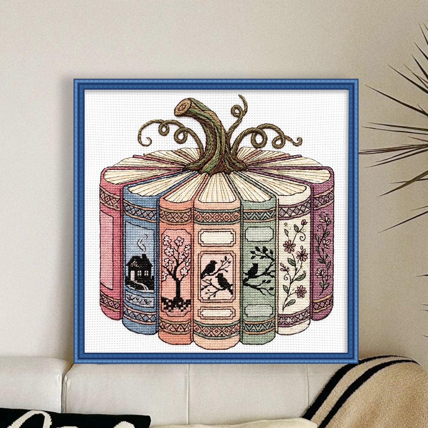 Book & Pumpkin - Full 14CT Stamped Cross Stitch 40x40CM - Huacan