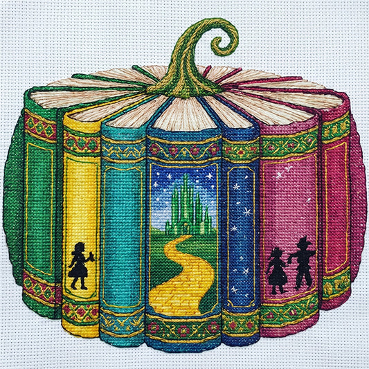 Fairy Tale Book & Pumpkin - Full 14CT Stamped Cross Stitch 40x40CM - Huacan