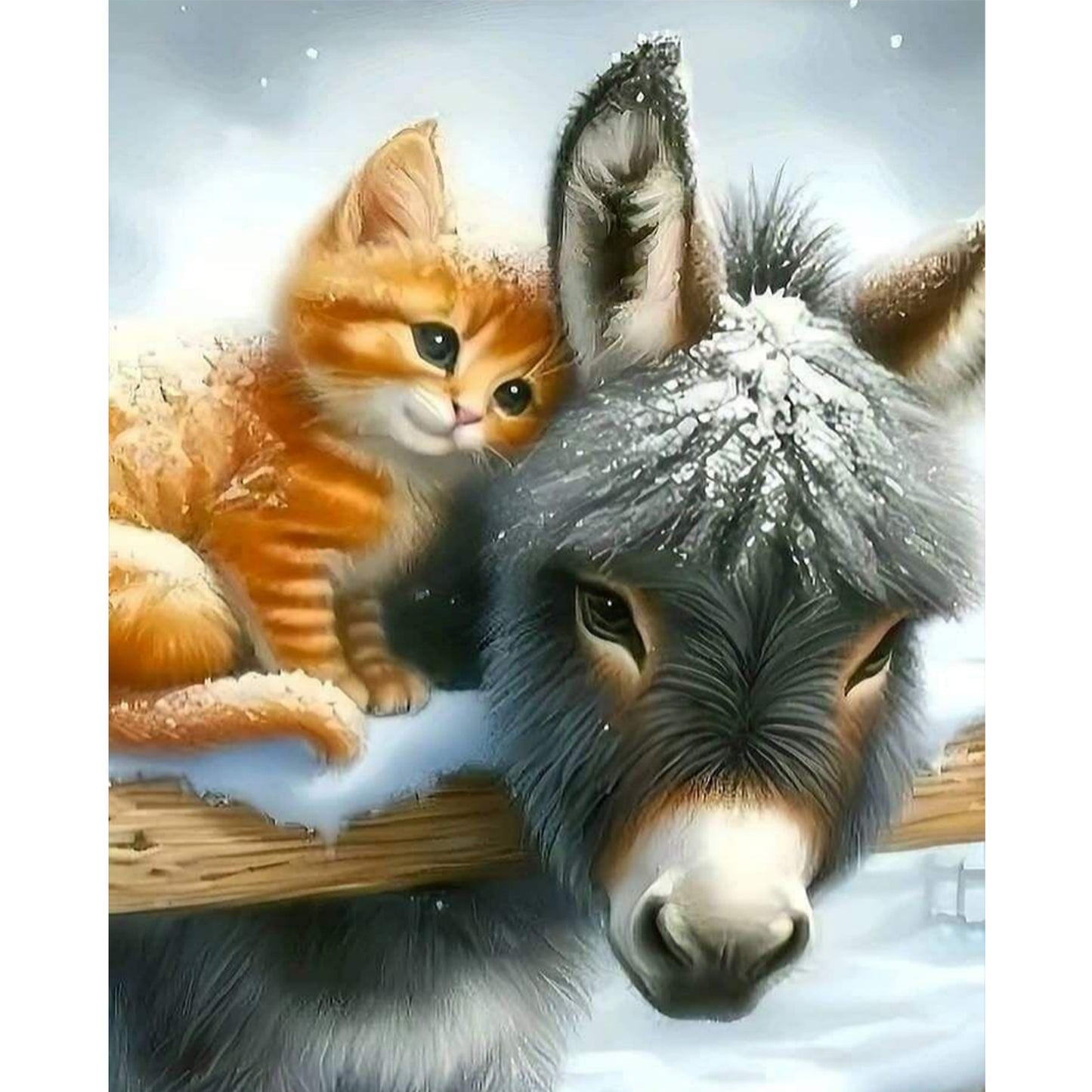 Cat And Donkey - Full 11CT Stamped Cross Stitch 40x50CM - Huacan