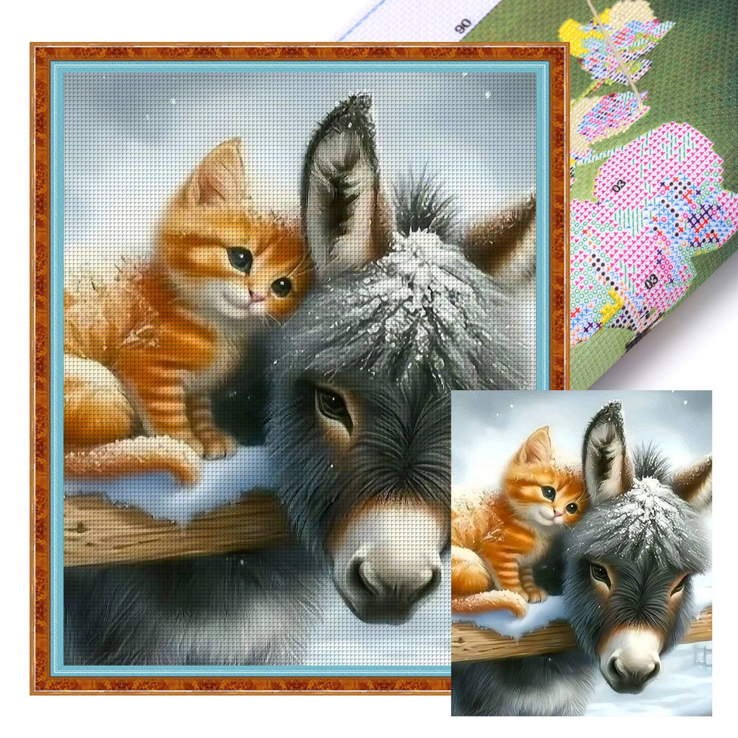 Cat And Donkey - Full 11CT Stamped Cross Stitch 40x50CM - Huacan