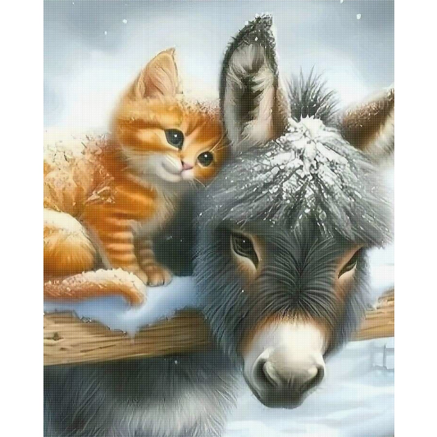 Cat And Donkey - Full 11CT Stamped Cross Stitch 40x50CM - Huacan