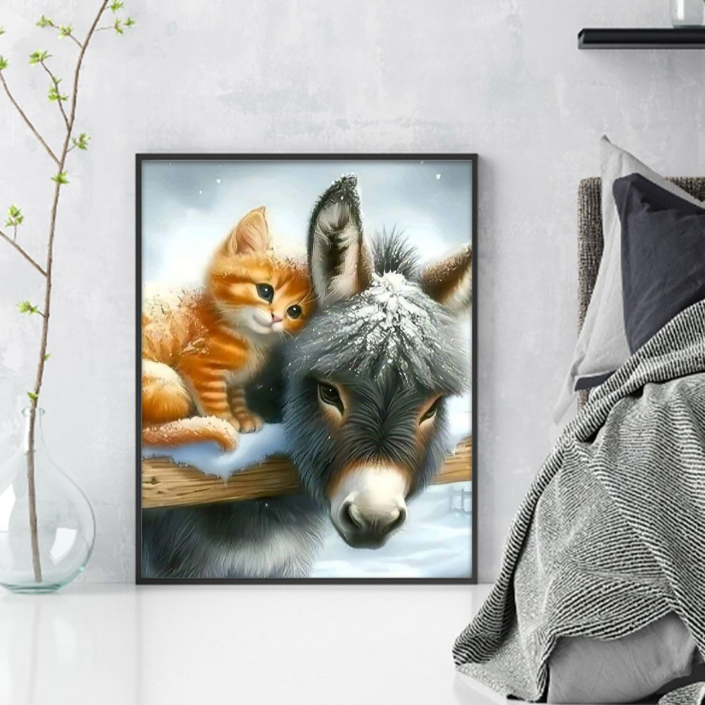 Cat And Donkey - Full 11CT Stamped Cross Stitch 40x50CM - Huacan