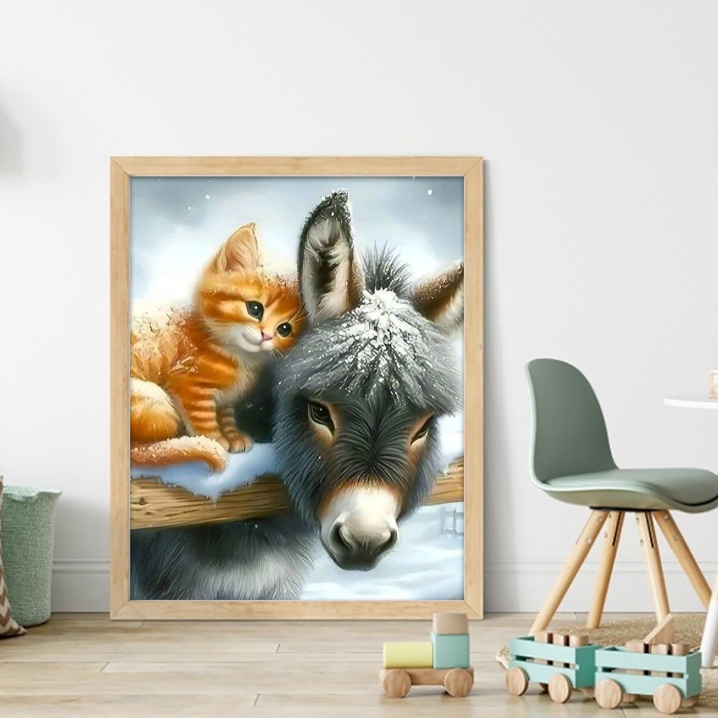 Cat And Donkey - Full 11CT Stamped Cross Stitch 40x50CM - Huacan