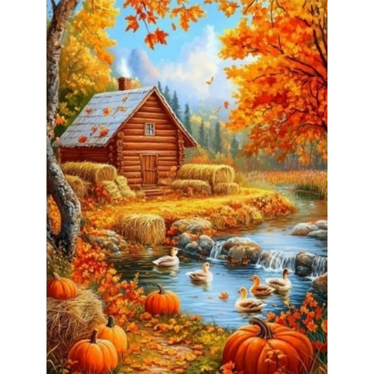 Autumn Cabin - Full 11CT Stamped Cross Stitch 45x60CM - Huacan
