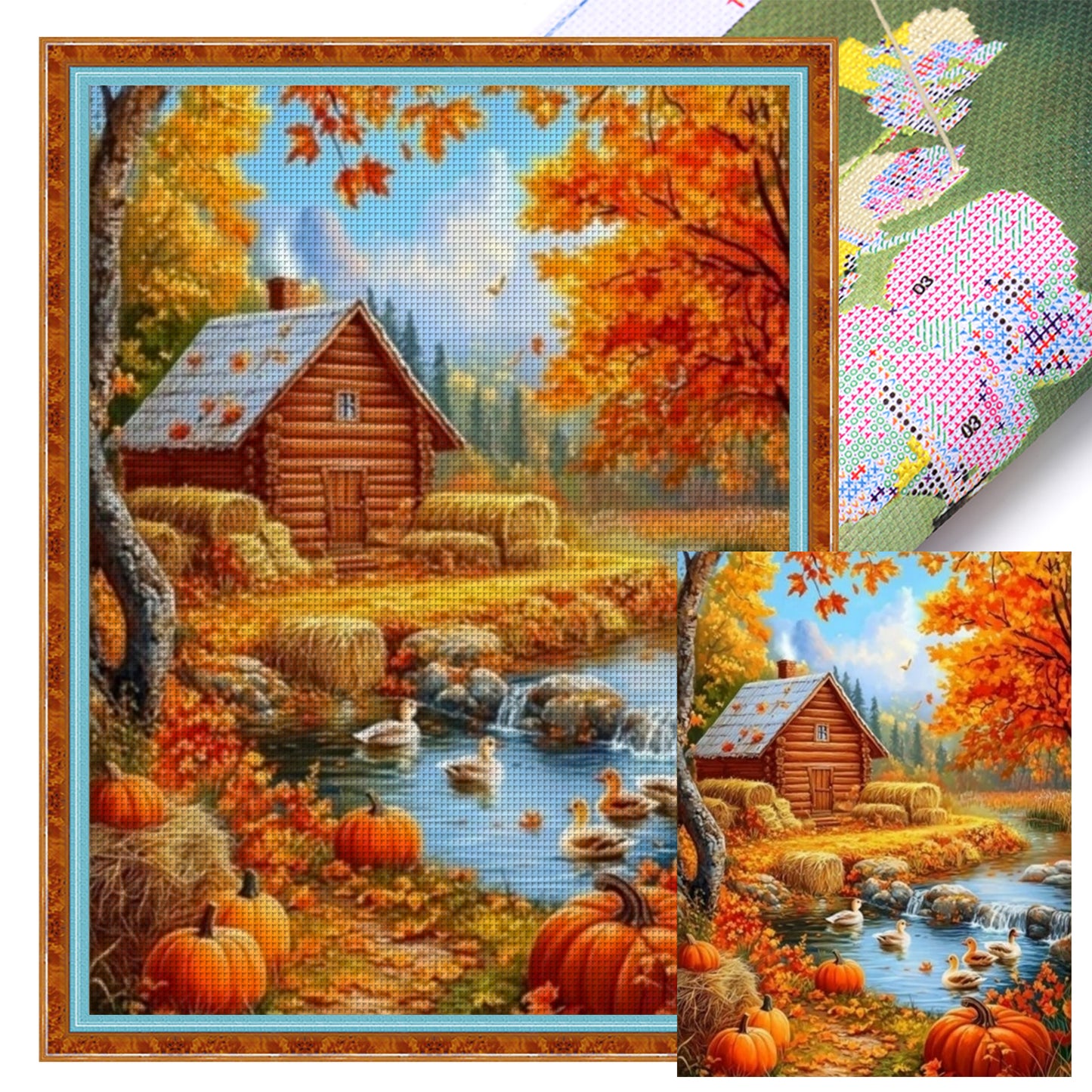 Autumn Cabin - Full 11CT Stamped Cross Stitch 45x60CM - Huacan