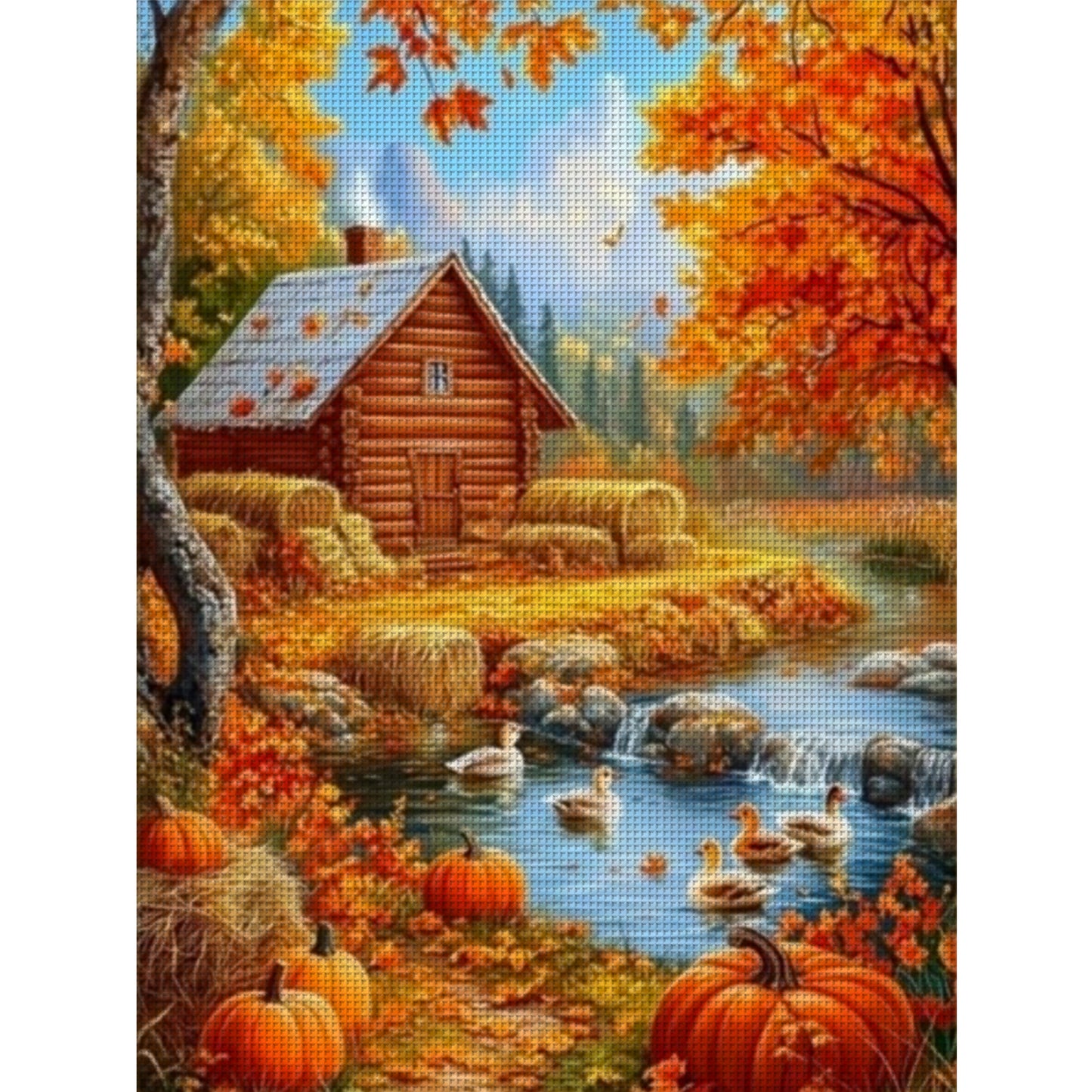 Autumn Cabin - Full 11CT Stamped Cross Stitch 45x60CM - Huacan