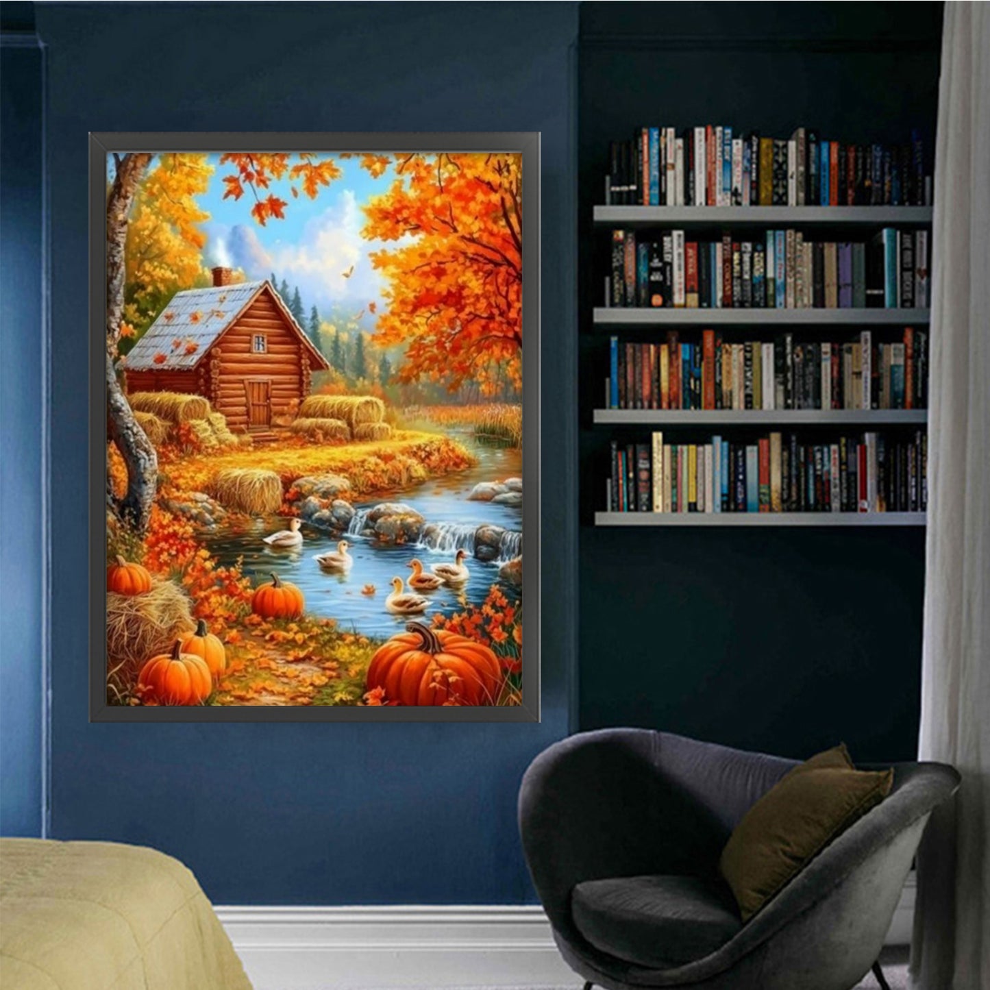 Autumn Cabin - Full 11CT Stamped Cross Stitch 45x60CM - Huacan