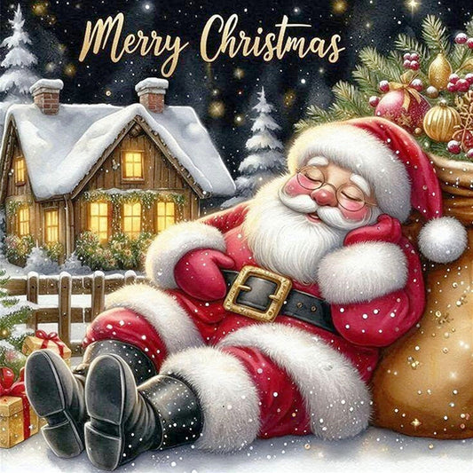 Sleeping Santa Claus - Full 11CT Stamped Cross Stitch 45x45CM - Huacan
