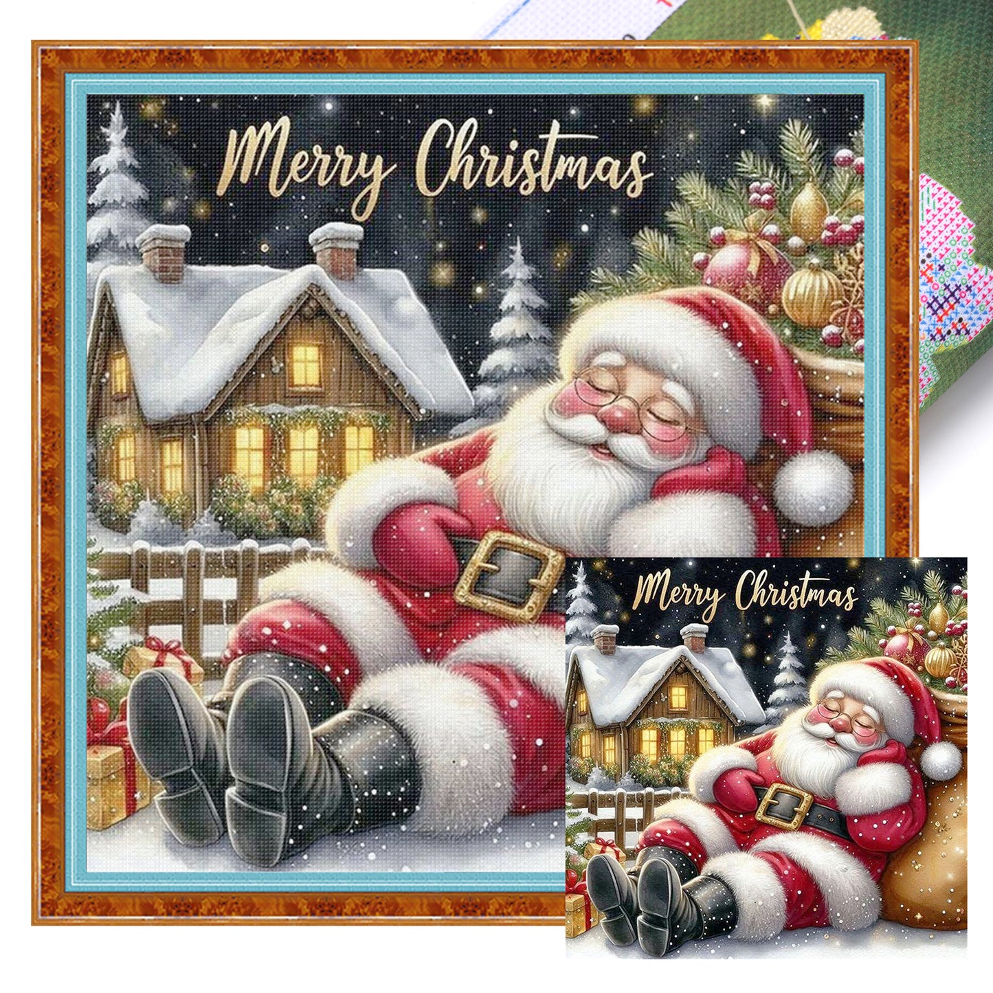 Sleeping Santa Claus - Full 11CT Stamped Cross Stitch 45x45CM - Huacan