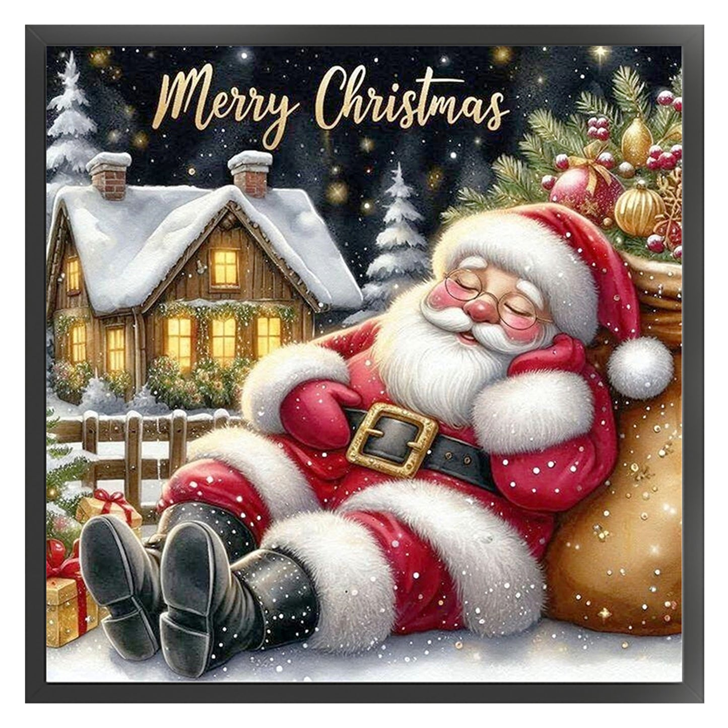 Sleeping Santa Claus - Full 11CT Stamped Cross Stitch 45x45CM - Huacan