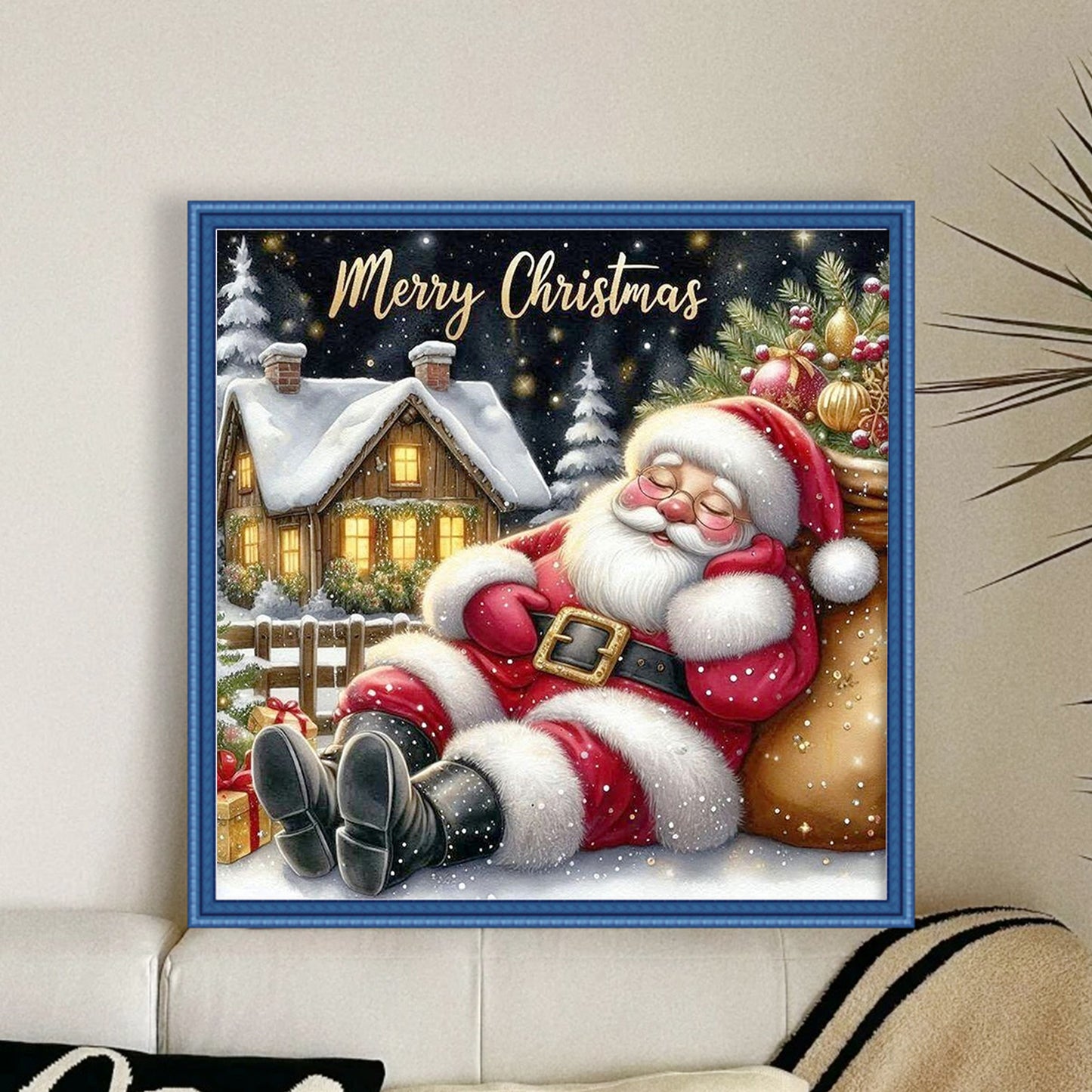 Sleeping Santa Claus - Full 11CT Stamped Cross Stitch 45x45CM - Huacan