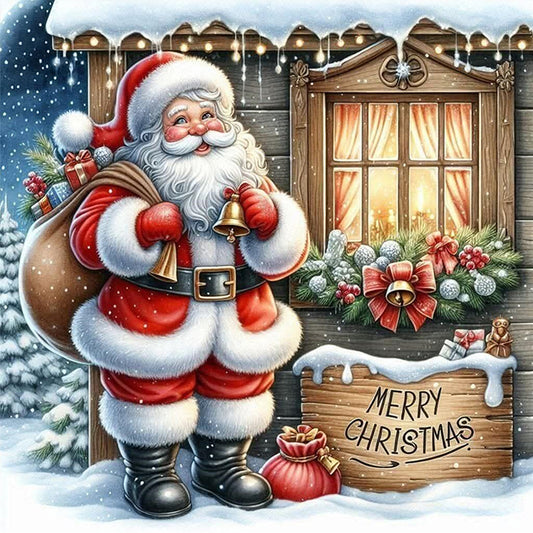 Santa Claus Carrying Bells - Full 11CT Stamped Cross Stitch 45x45CM - Huacan
