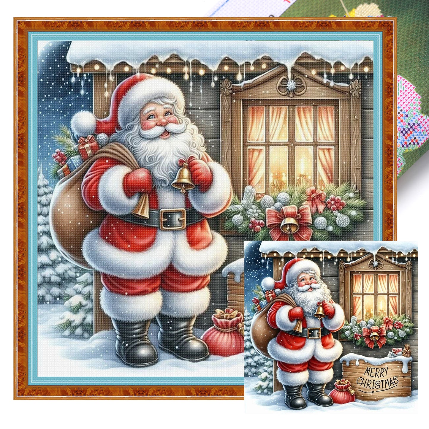 Santa Claus Carrying Bells - Full 11CT Stamped Cross Stitch 45x45CM - Huacan