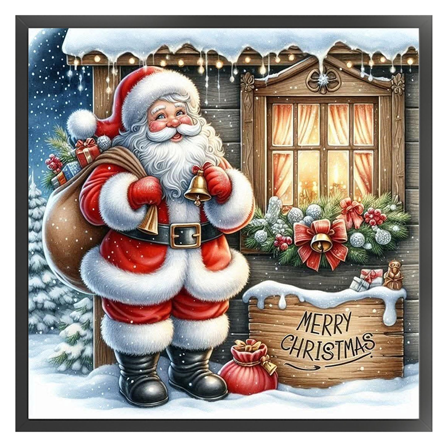 Santa Claus Carrying Bells - Full 11CT Stamped Cross Stitch 45x45CM - Huacan