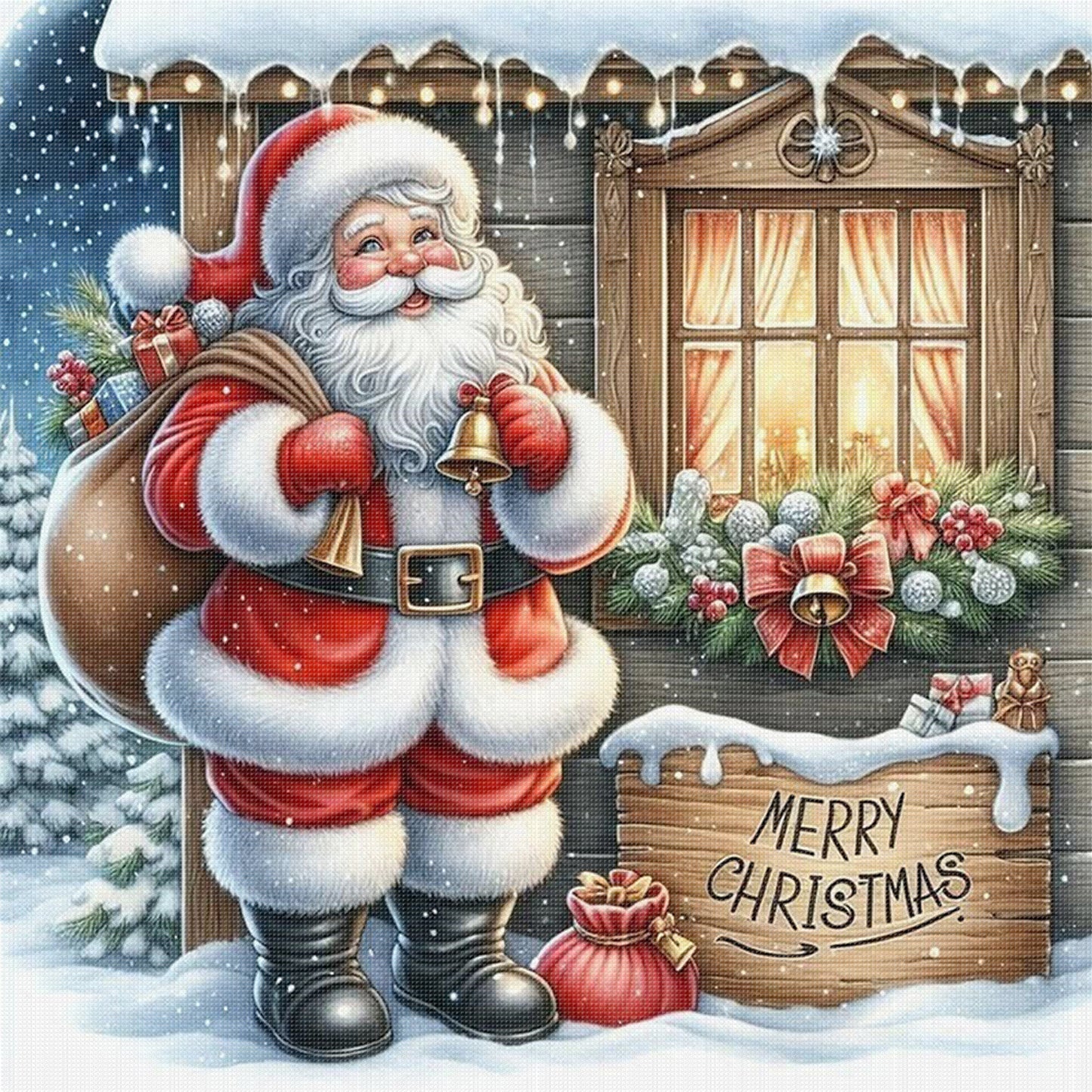 Santa Claus Carrying Bells - Full 11CT Stamped Cross Stitch 45x45CM - Huacan
