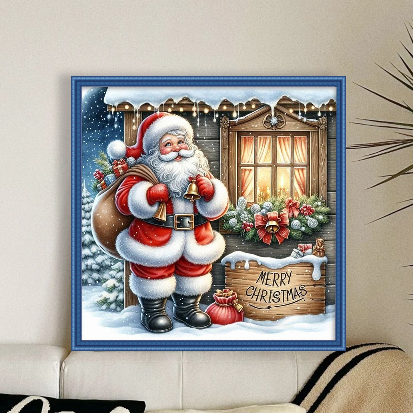 Santa Claus Carrying Bells - Full 11CT Stamped Cross Stitch 45x45CM - Huacan