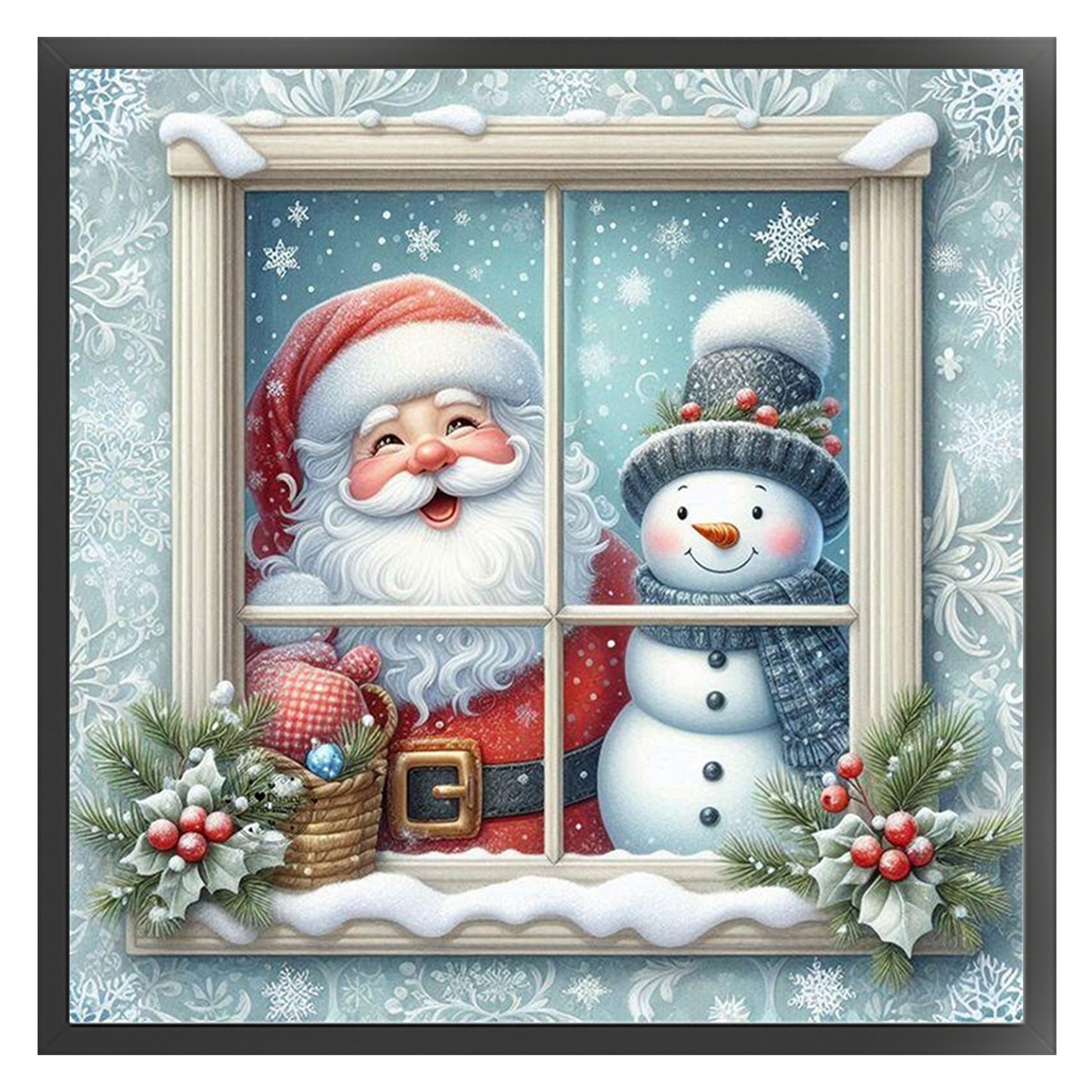Santa Claus And Snowman By Window - Full 11CT Stamped Cross Stitch 45x45CM - Huacan