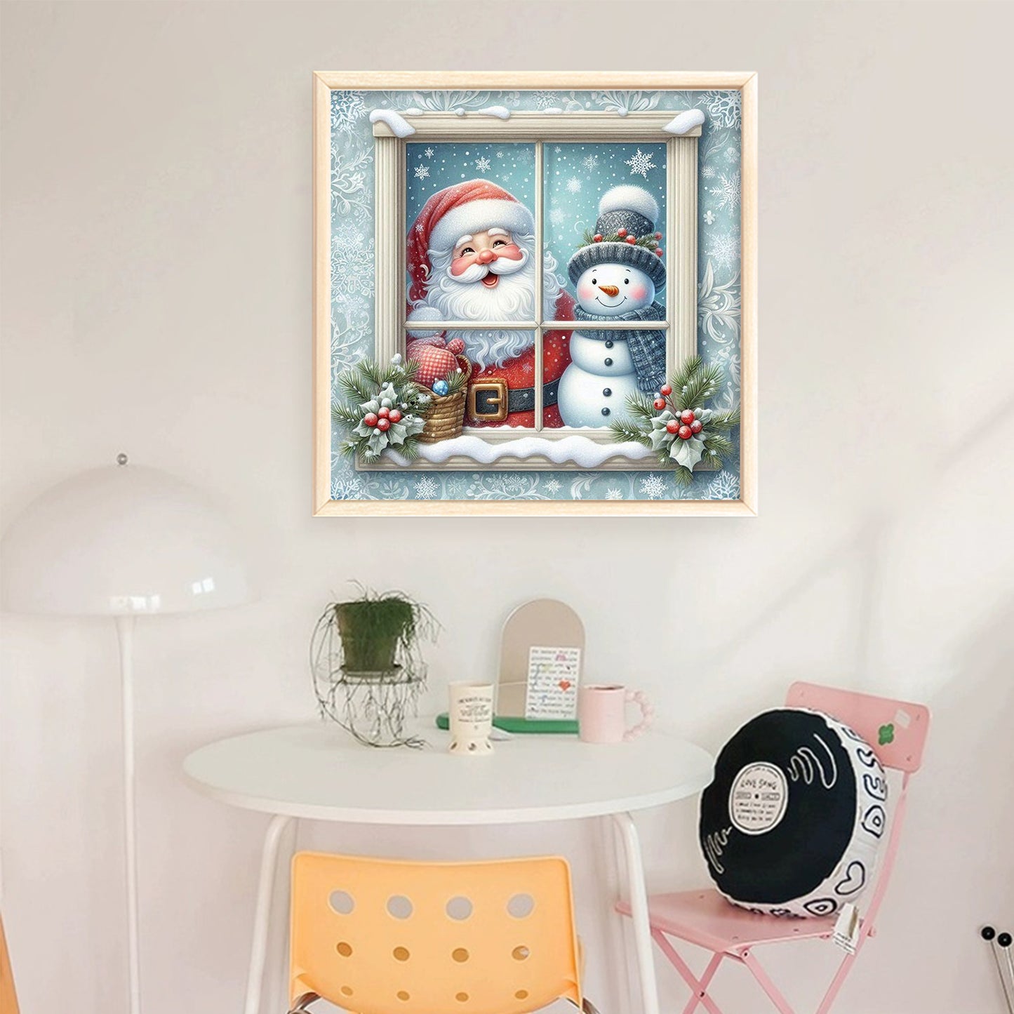 Santa Claus And Snowman By Window - Full 11CT Stamped Cross Stitch 45x45CM - Huacan