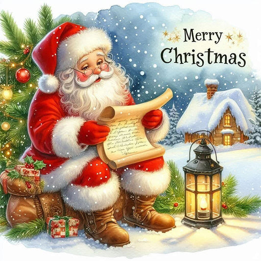 Santa Checking List - Full 11CT Stamped Cross Stitch 45x45CM - Huacan