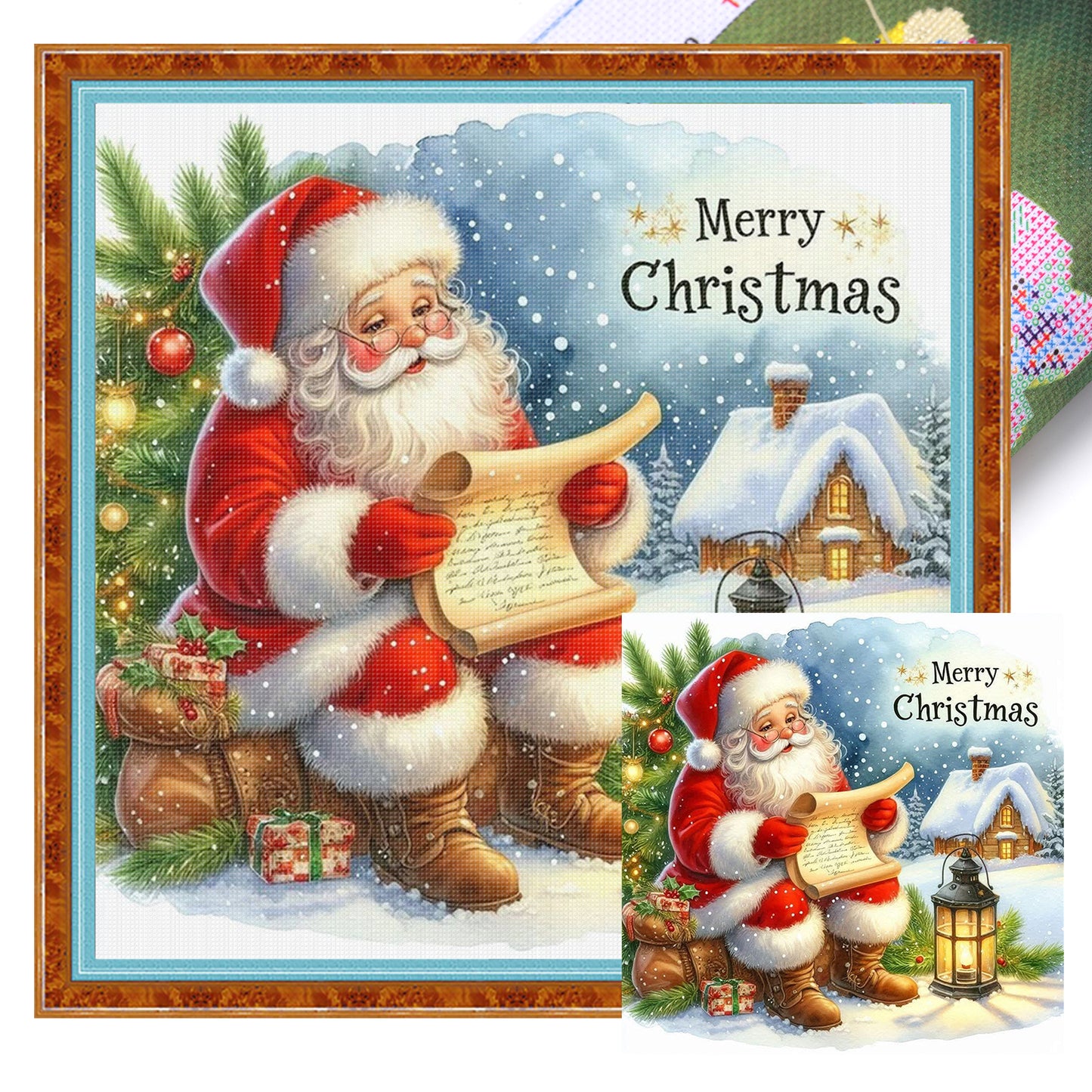 Santa Checking List - Full 11CT Stamped Cross Stitch 45x45CM - Huacan