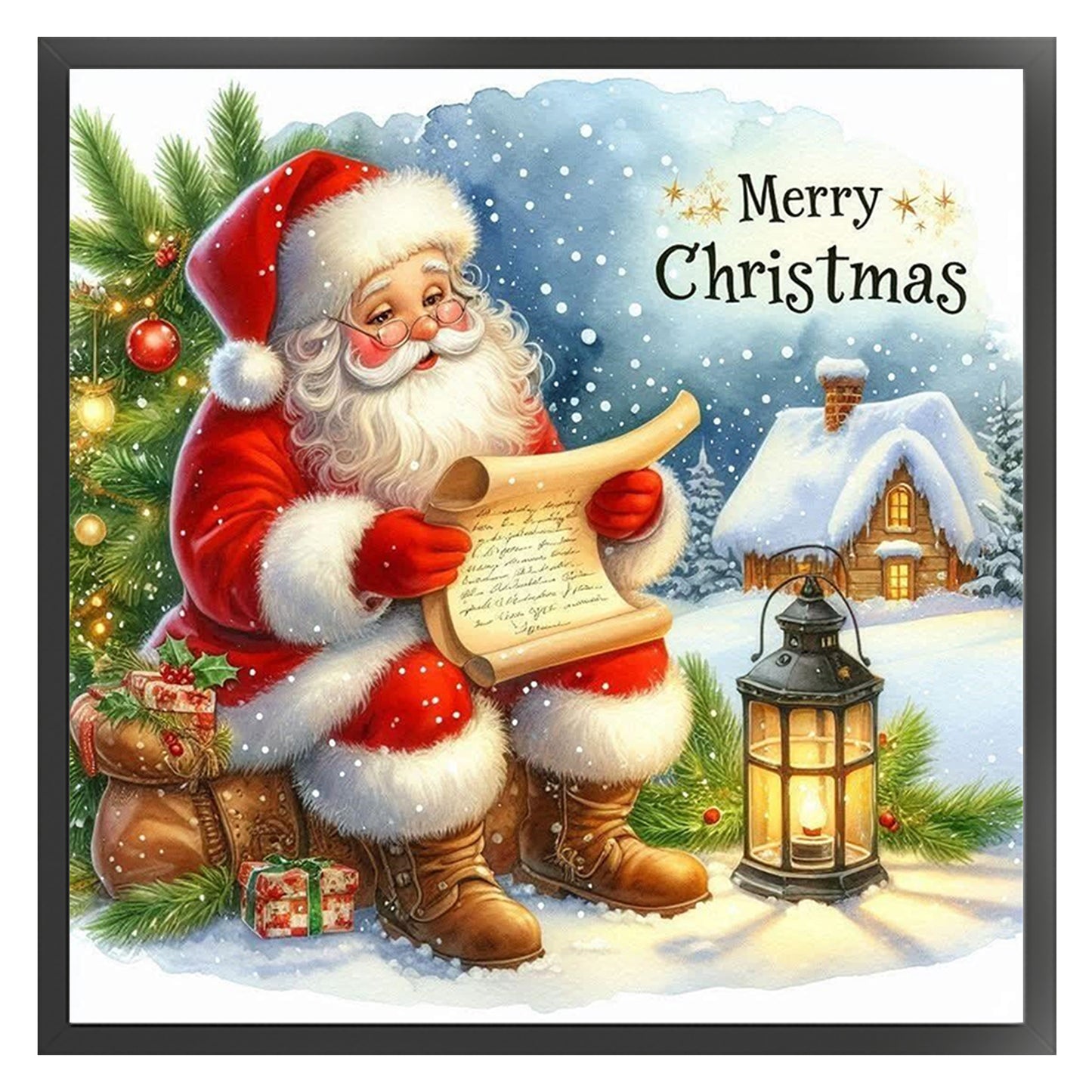 Santa Checking List - Full 11CT Stamped Cross Stitch 45x45CM - Huacan