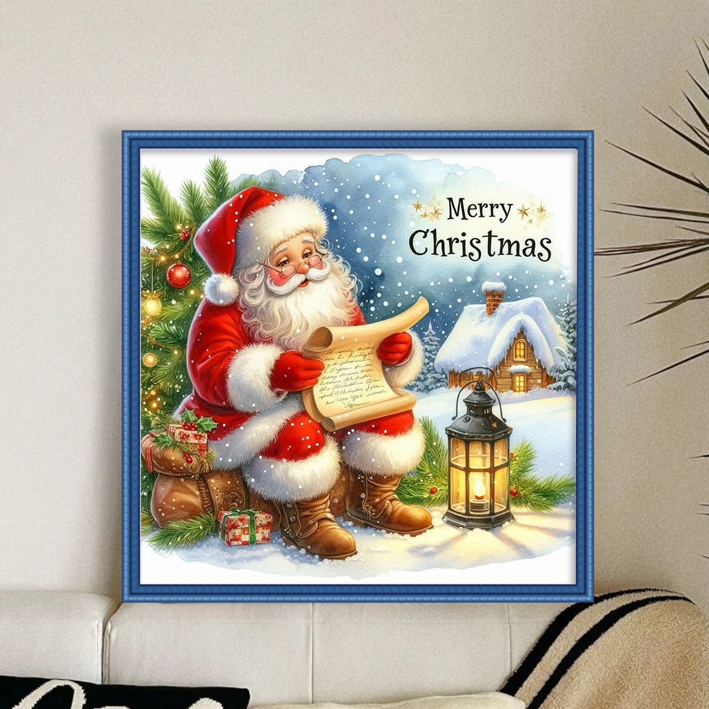 Santa Checking List - Full 11CT Stamped Cross Stitch 45x45CM - Huacan