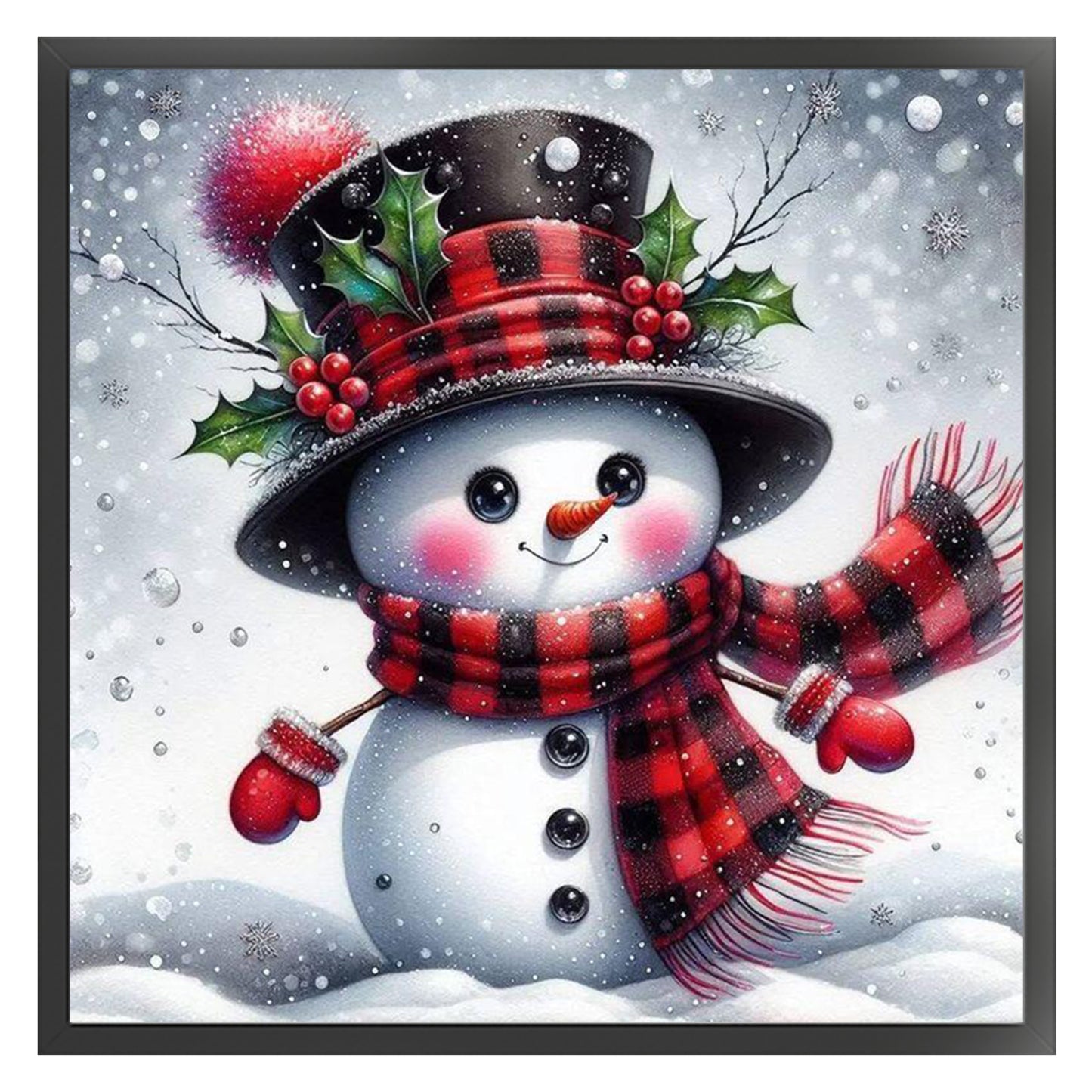Snowman With Red & Black Plaid Hat - Full 11CT Stamped Cross Stitch 40x40CM - Huacan