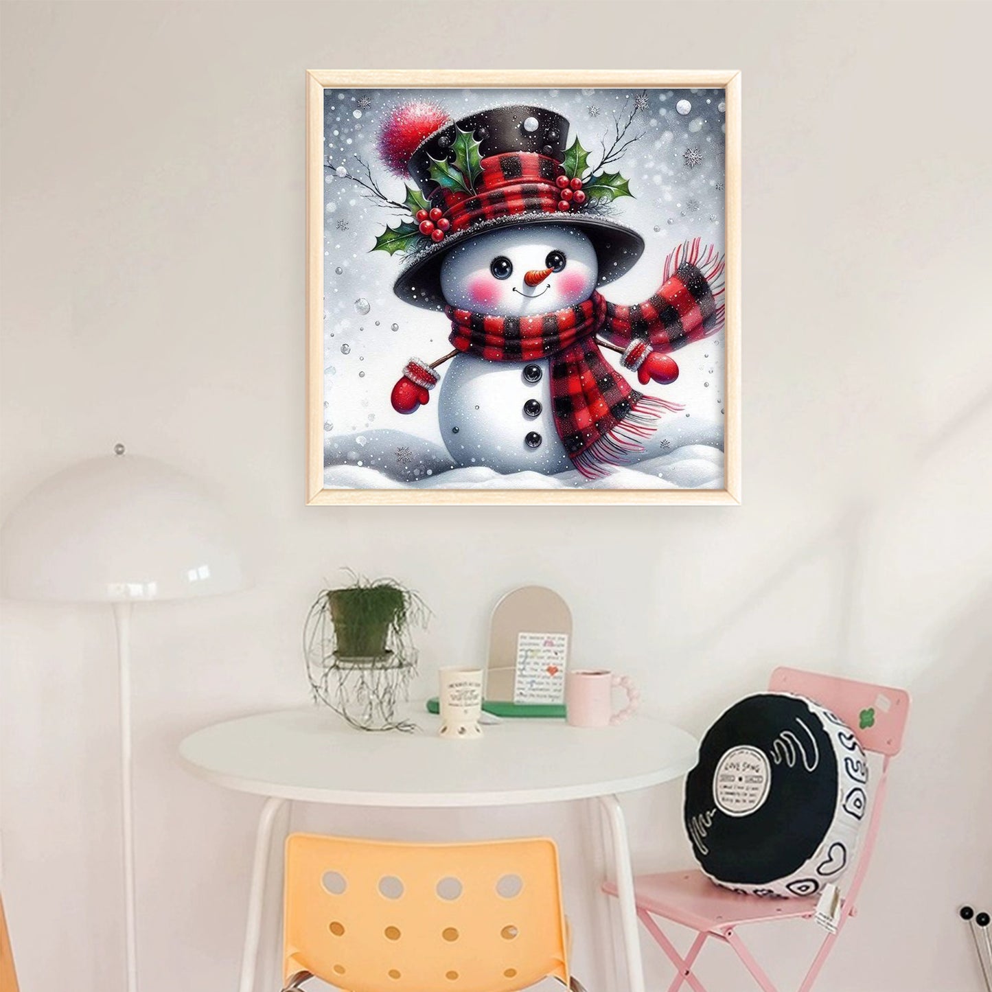 Snowman With Red & Black Plaid Hat - Full 11CT Stamped Cross Stitch 40x40CM - Huacan